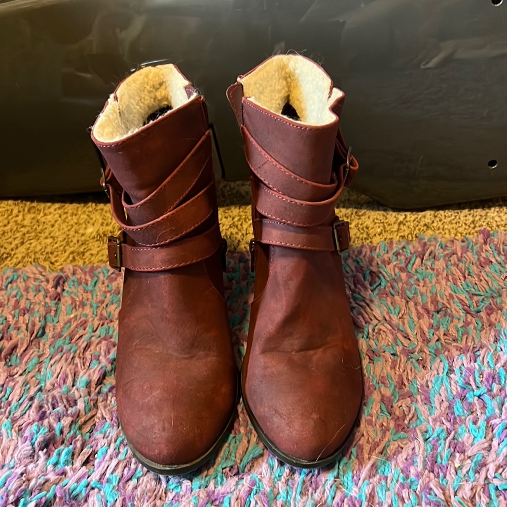 Yarah ankle boots, maroon in color. Bought off JustFab. Worn maybe twice.